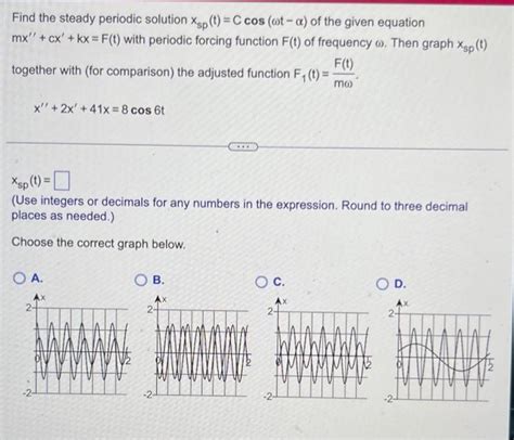 Solved Find the steady periodic solution xsp t Ccos ωtα Chegg