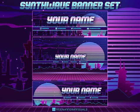 Synthwave Banners Set For Twitch Youtube And Twitter Etsy