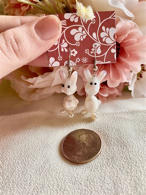 White Easter Bunny Hanging Earrings Pearl Bunny Earrings Etsy