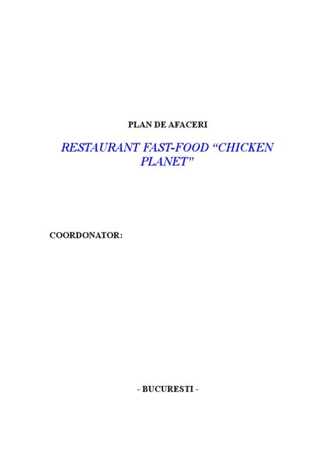 Plan De Afaceri Restaurant Fast Food Chicken Planet Pdf