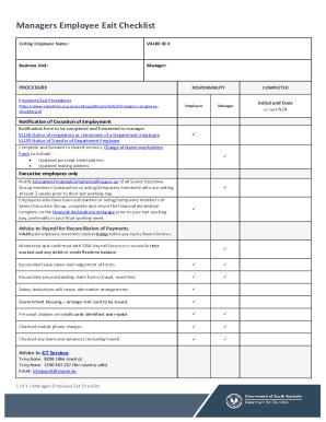 Fillable Online Managers Employee Exit Checklist Department For