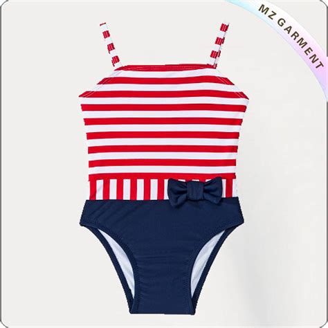 Kids Sailor Bikini Red Striped Navy Bottom Topper
