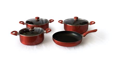 Real Chef Non Stick Casserole Pots And Fry Pans Red Combo 7 Piece Set