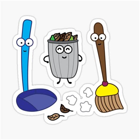 Cute Broom Dustpan And Trash Bin Sticker For Sale By Wordspotrayal