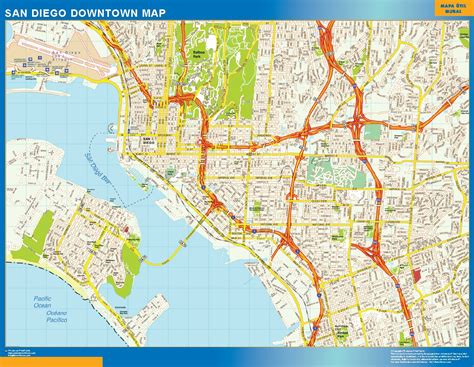 San Diego Downtown Map Wall Maps Of He World