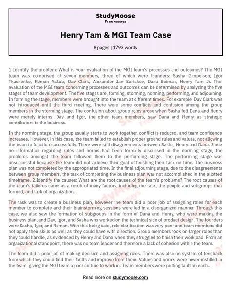Henry Tam And Mgi Team Case Free Essay Example