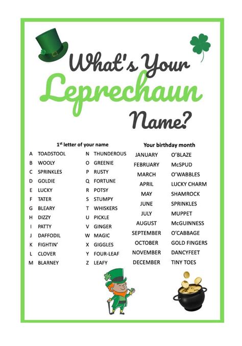 Whats Your Leprechaun Name Name Generator Printable Party Game Instant Download Party Game Name