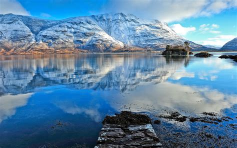 Snow Mountains Lake Water Reflection Blue Wallpaper Nature And