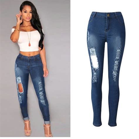 Drop Shipping 2018 Long Jeans Women Basic Classic High Waist Skinny Pencil Blue Denim Pants