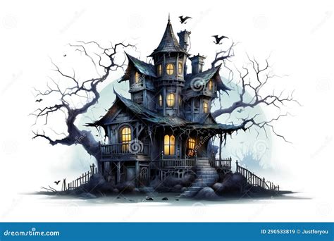 Whispers of the Past: Haunted House Portrait Isolated on White