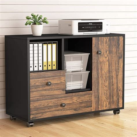 Lateral File Cabinet 2 Drawer Wood Filing Cabinet With Wheels Printer