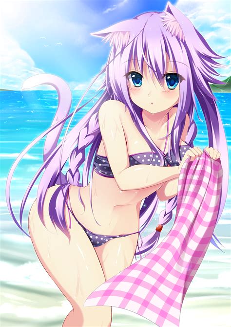 Wallpaper Anime Girls Sea Bikini Wet Long Hair Purple Hair Aqua