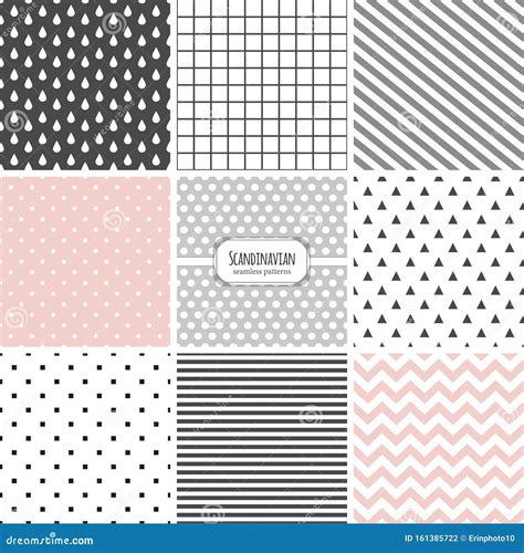 Cute Set Of Scandinavian Geometric Seamless Patterns In Neutral Palette