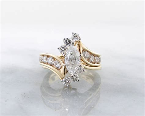 Yellow Gold Diamond Wedding Ring Set Fitted Marquise Wexford Jewelers