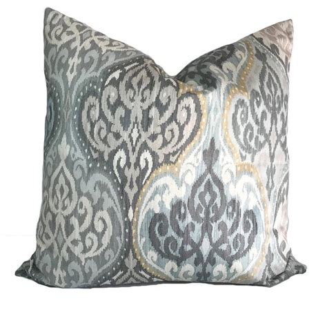 Gray Blue Gold Decorative Throw Pillow Cover With Zipper Etsy Grey