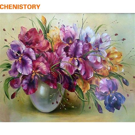 Chenistory Frameless Purple Flowers Diy Painting By Numbers Modern Wall