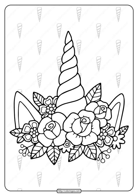 Printable Unicorn Horn And Flowers Coloring Page Free Printable