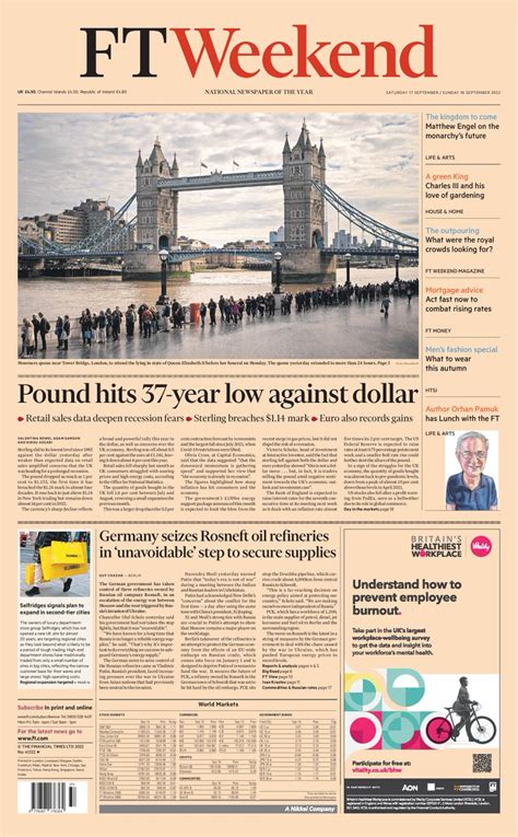 Financial Times Front Page 17th Of September 2022 Tomorrow S Papers