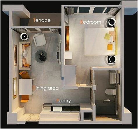 Contoh Gambar Denah Rumah 1 Kamar Tidur Minimalis 3d Apartment Layout