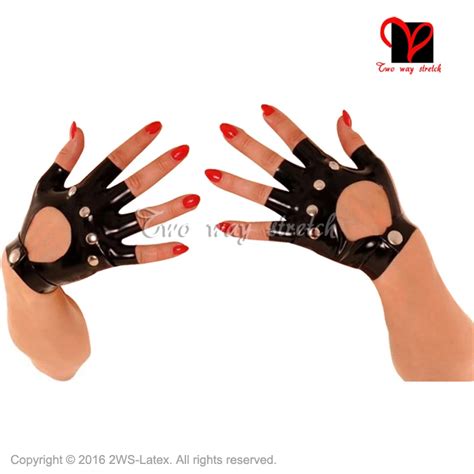Buy Sexy Black Fingerless Latex Gloves With Holes Buttons Rubber Mittens Gummi