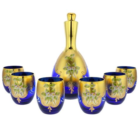 Murano Glass Decanters Murano Glass Decanter Set With Six Wine Glasses Tumblers 24k Gold Leaf