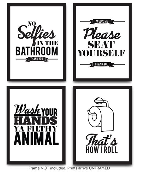 Typography Bathroom Unframed Wall Art And Pictures Set Of 4 Funny