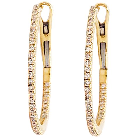 Large Diamond Inside Out Hoop Earrings K Yellow Gold Carat