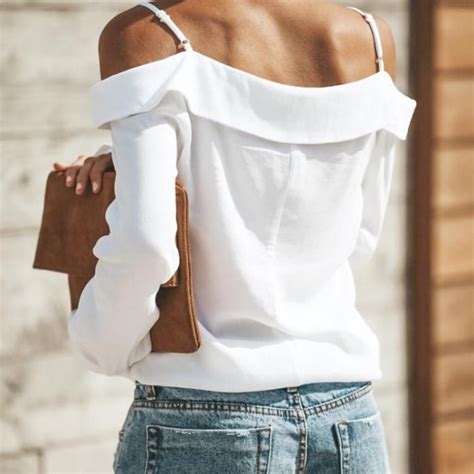 sexy off shoulder pure color long sleeve chiffon strap shirt