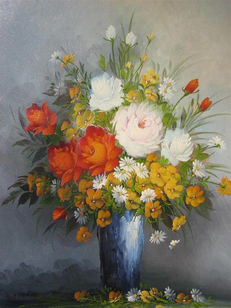 Still Life Vase Flowers Painting Oil Painting On Canvas Signed Etsy