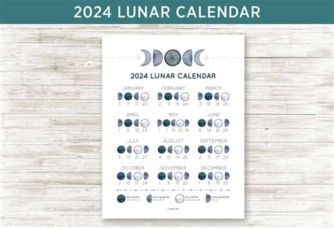 Printable Lunar Calendar 2024 Moon Phase Calendar 2024 Etsy België