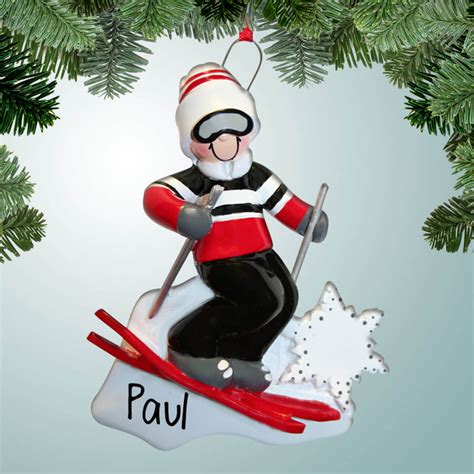 Personalized Snowflake Skier Male Christmas Ornament