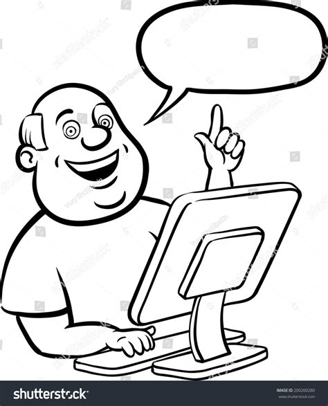 Whiteboard Drawing Cartoon Fat Man Desktop Image Vectorielle De Stock Libre De Droits