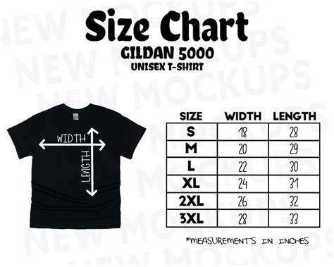 gildan 5000 size chart unisex t shirt size chart size chart etsy