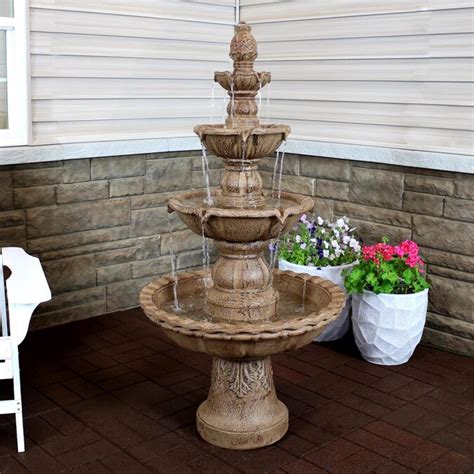 Sunnydaze Decor 52 In H Fiberglass Tiered Fountain Outdoor Fountain In