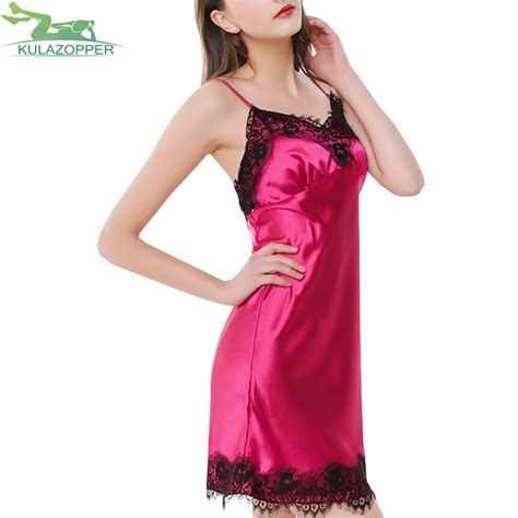Summer Women Sexy Lace Nightgown Silk Spaghetti Straps Mini Night Dress