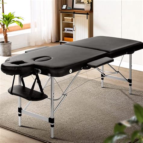 Zenses Massage Table 75cm Portable Aluminium 2 Fold Black Treatment Beauty Au Garden