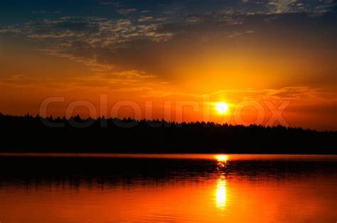 Beautiful Sunrise Sunset Over Calm Lake Stock Photo Colourbox