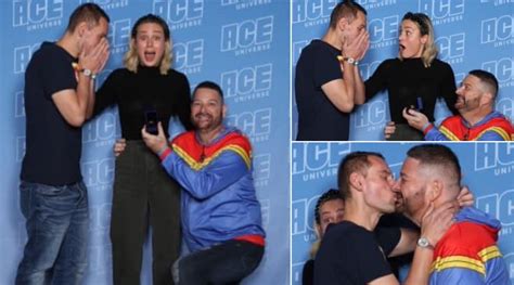 brie larson has the cutest reaction to a gay couple getting engaged at her meet and greet and