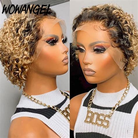 Lace Wigs Honey Blonde 99j Burgundy Colored Short Curly Pixie Cut Wig