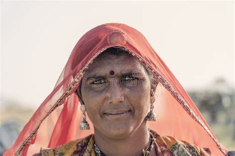 Indian Woman In The Desert Thar During Pushkar Camel Mela Near Holy