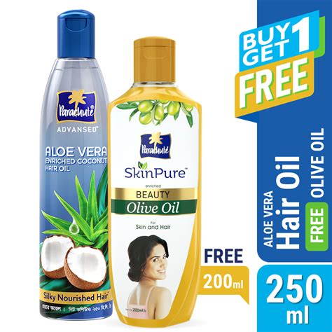 Parachute Hair Oil Advansed Aloe Vera Enriched Coconut 250ml Free Parachute Skinpure Olive Oil