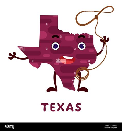 Lindo Dibujo Animado Del Personaje Del Estado De Texas Mapa Ilustrado Del Estado De Texas De Ee