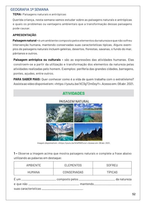 Atividade De Geografia Sobre Paisagens