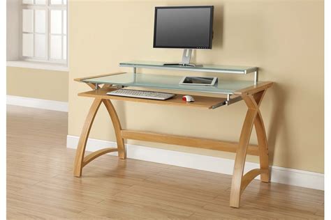 Walnut Curved Computer Desk 900mm With Glass Top