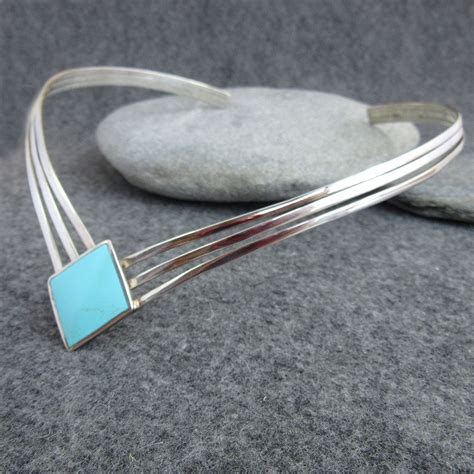 Vintage Sterling Silver Natural Turquoise Choker Collar Etsy