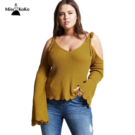 Misskoko Jumpers Wanita Plus Ukuran Sweater Rajutan Perempuan Pakaian Ukuran Besar Tops 2018 New