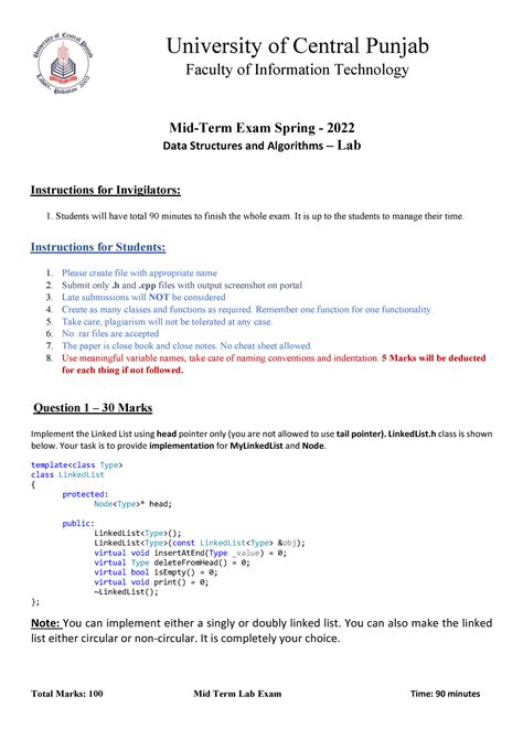 Lab Midterm Exam - This is the Mid-Term Lab exam for DSA in Information