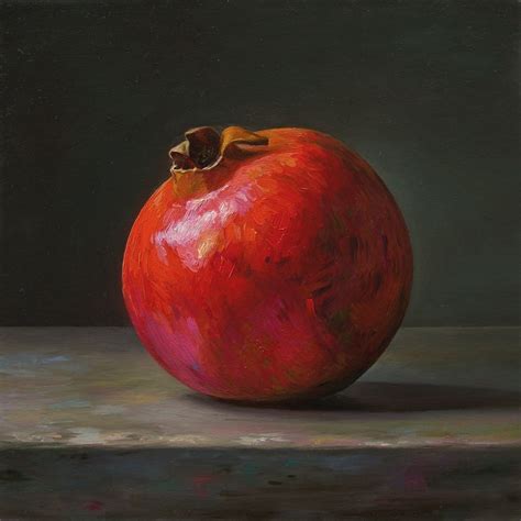 Small Still Life Painting Pomegranate 20x20cm Oil On Panel Fruit