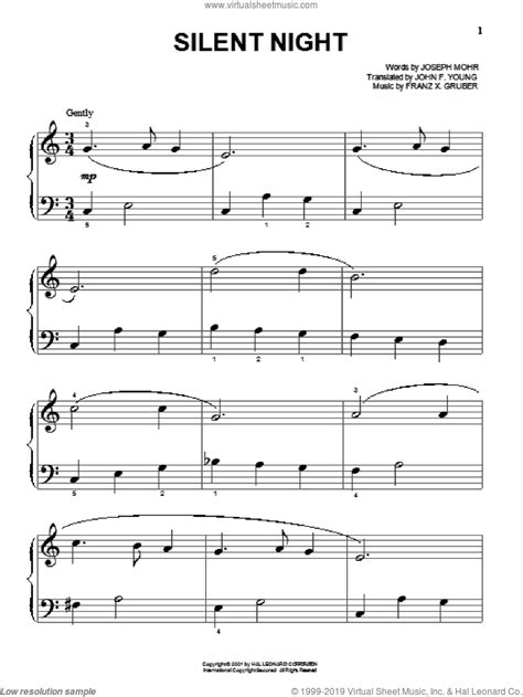 This document contains the sheet music to the melody part of silent night, the traditional christmas carol by franz grubner, which was written in 1818 using words penned by father joseph mohr. Silent Night sheet music for piano solo (big note book) PDF