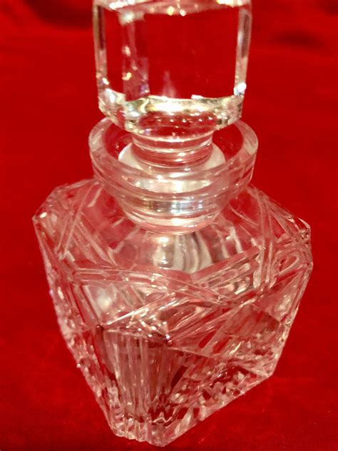Vintage Square Clear Cut Glass Perfume Bottle With Diamond